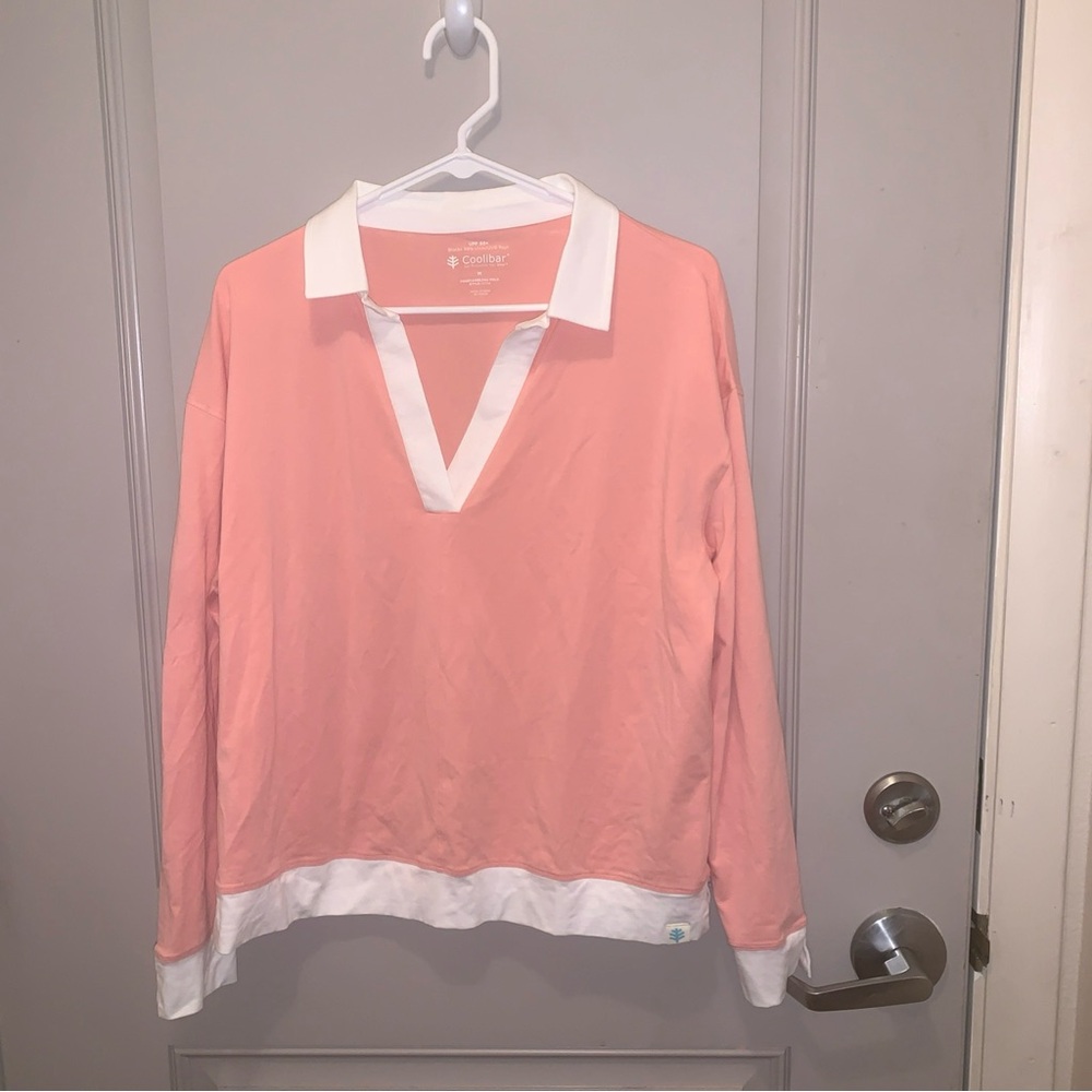 Coolibar Women’s Pink Fountainbleau Polo Size Medium Cruise Resortwear
